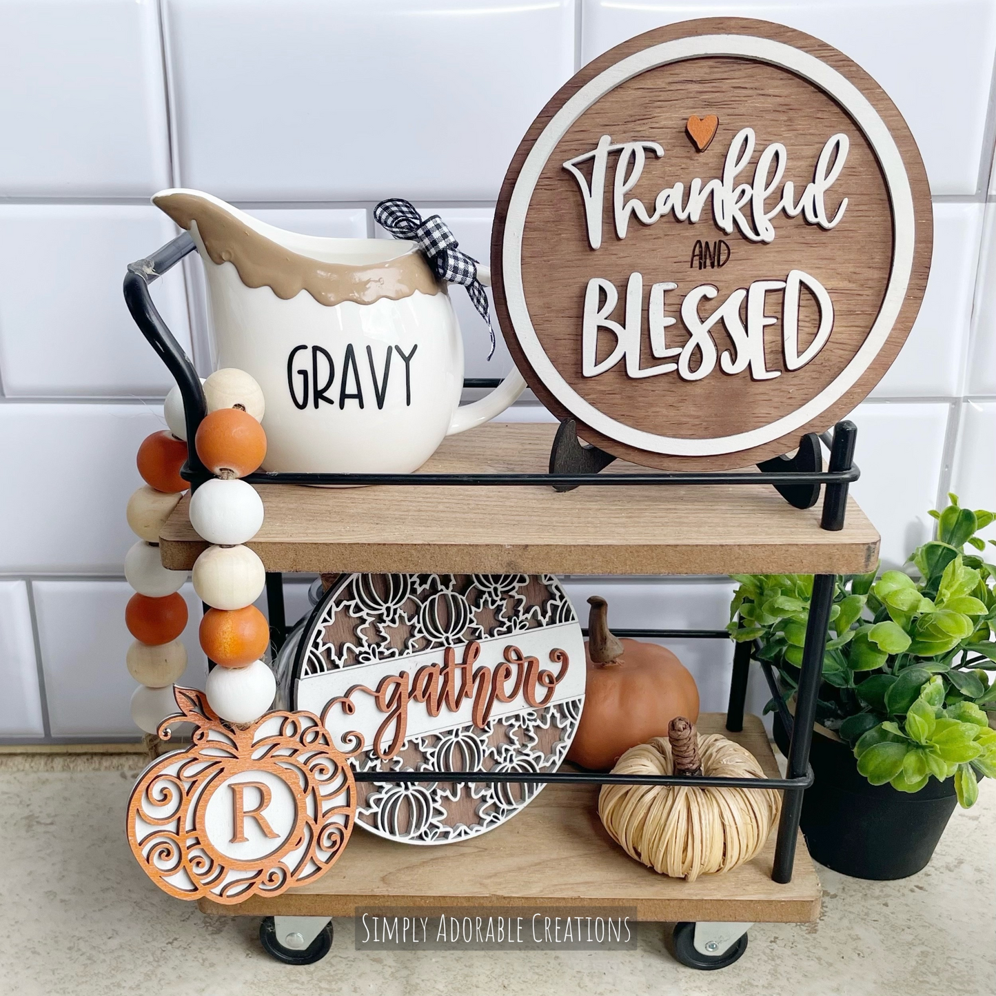 Thankful and Blessed Tiered Tray