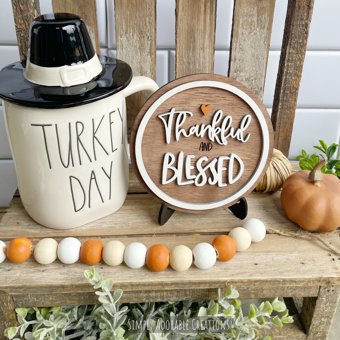 Thankful and Blessed Tiered Tray