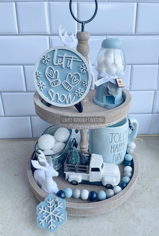 Let it Snow Tiered Tray Decor Set