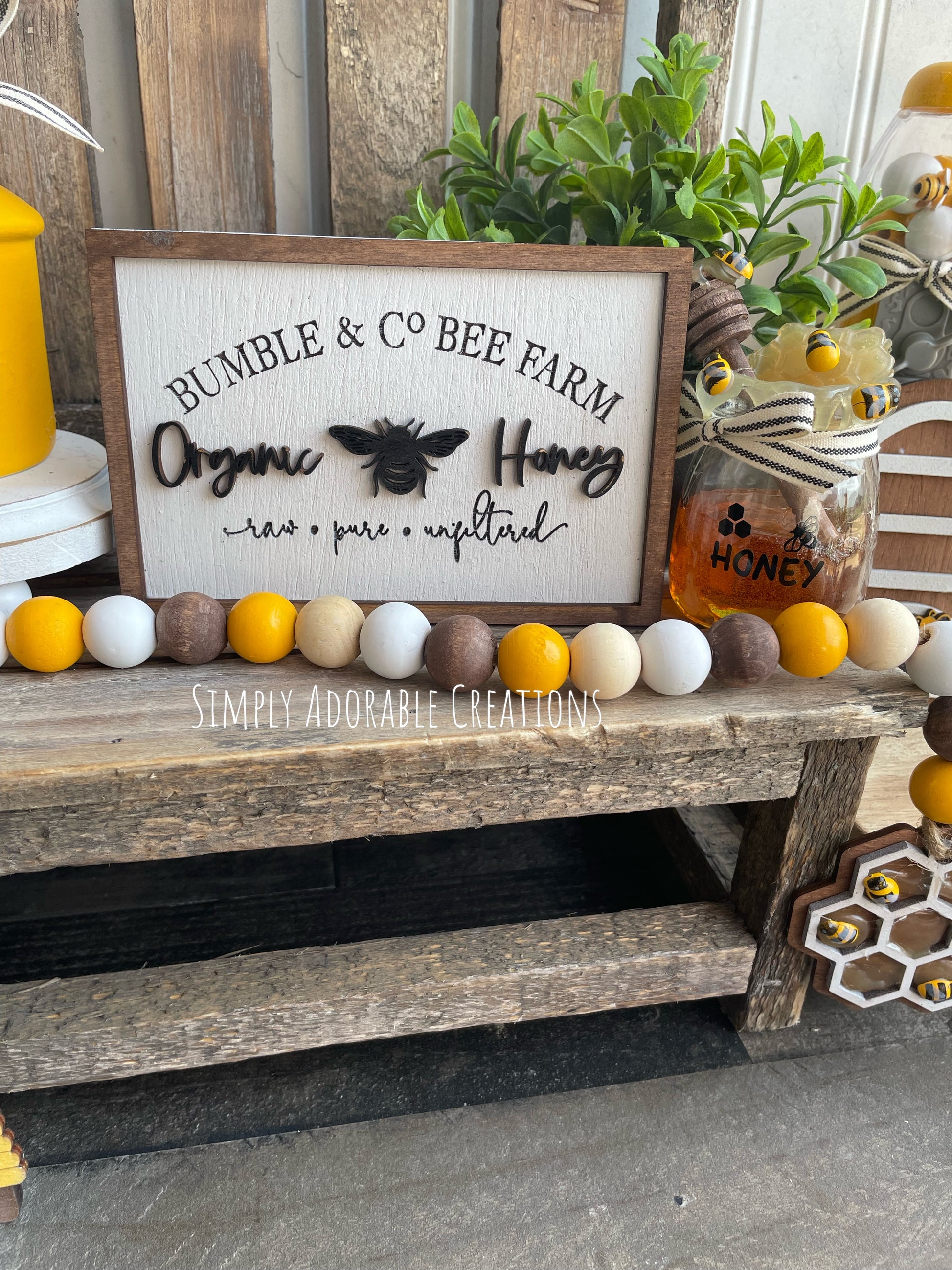 Bee Tiered Tray Decor with Wooden Fake Honey Hive Dippers Bumble Bee Gifts  fo
