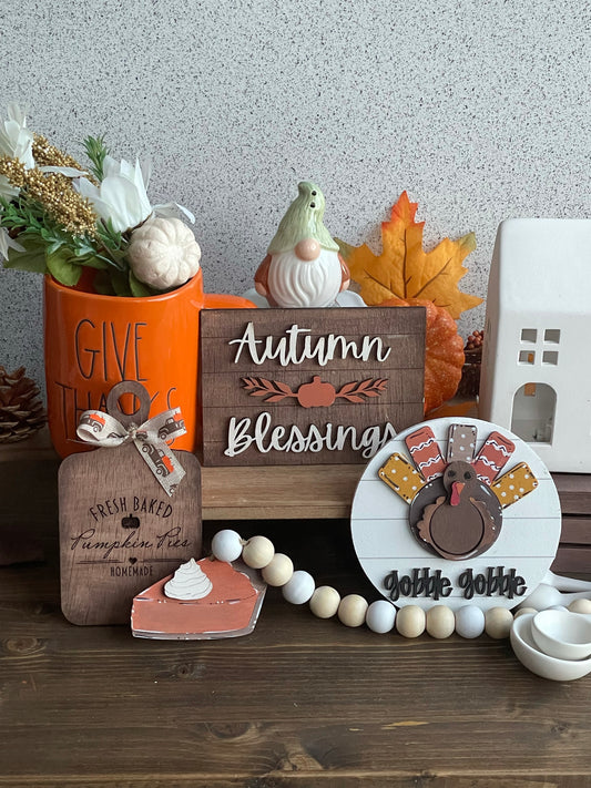 Gobble Thanksgiving Tiered Tray Decor