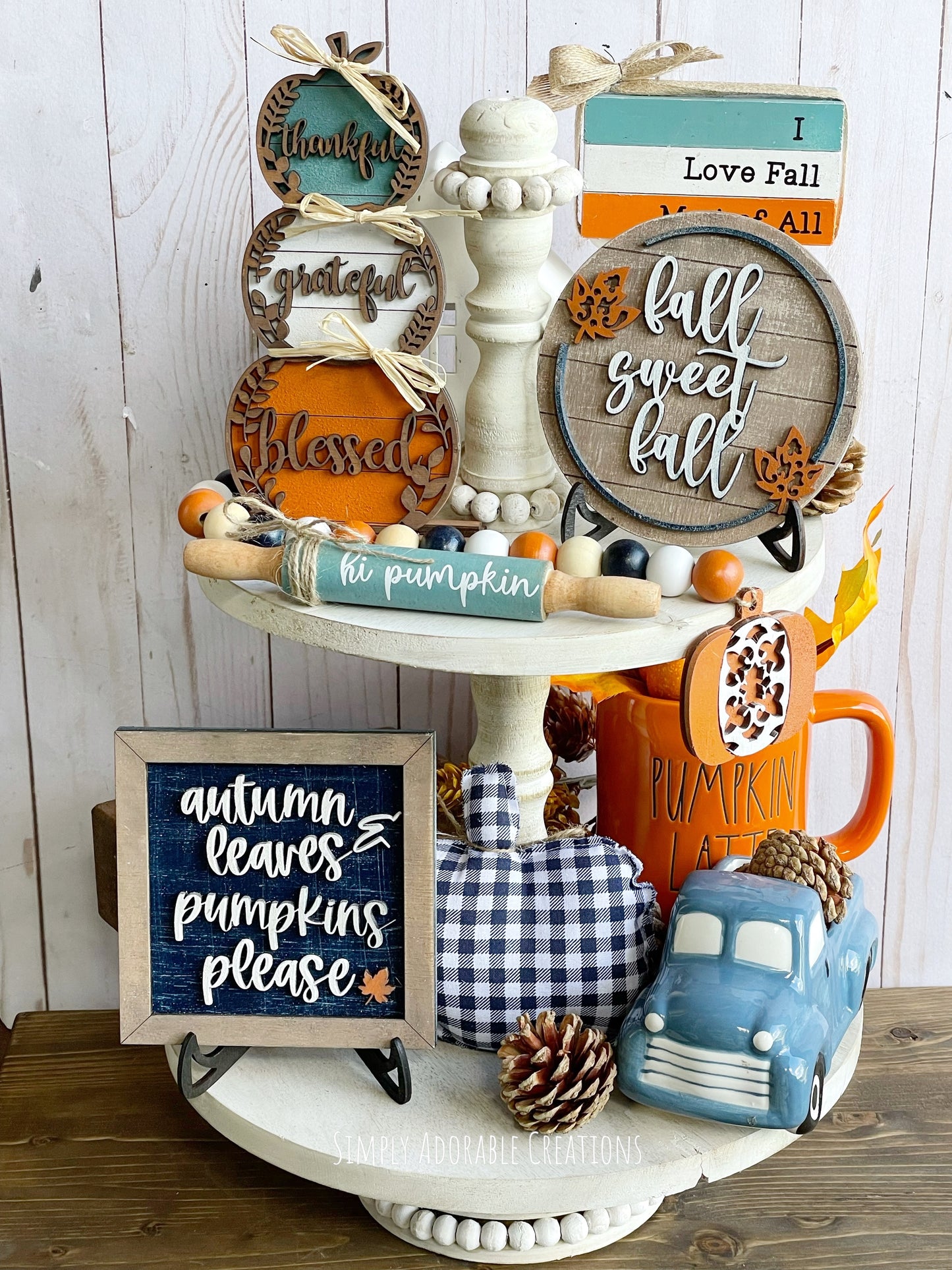 Fall Sweet Fall Navy and Orange Tiered Tray Set